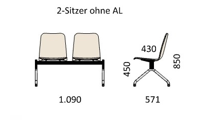 B1 2er Sitzbank Curve 30 ohne Armlehnen