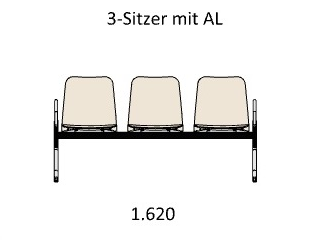 B1 3er Sitzbank Curve 30 Außenarmlehnen